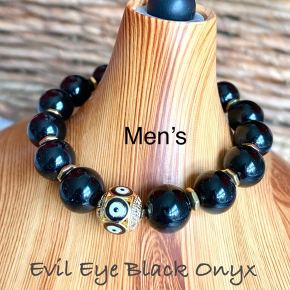 Black & Gold Evil Eye Onyx Bracelet